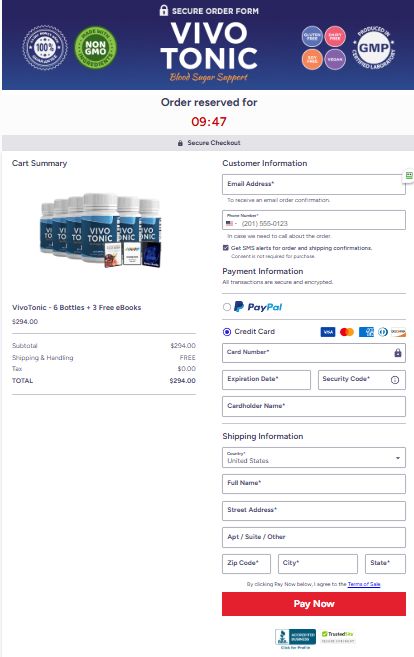 Vivo Tonic purchase page and checkout review process
